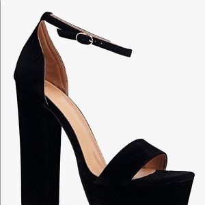 platform, ankle strap black heels